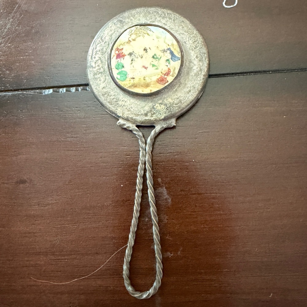 Vintage Small Hand Mirror Twisted Wire Handle Decorative Medallion Vanity Decor